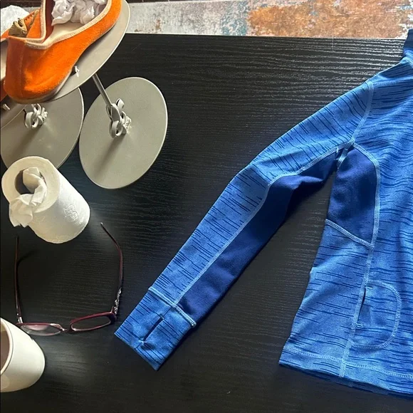 Zella Blue Striped Long sleeve Pullover Shirt with half zipper. - Picture 8 of 12